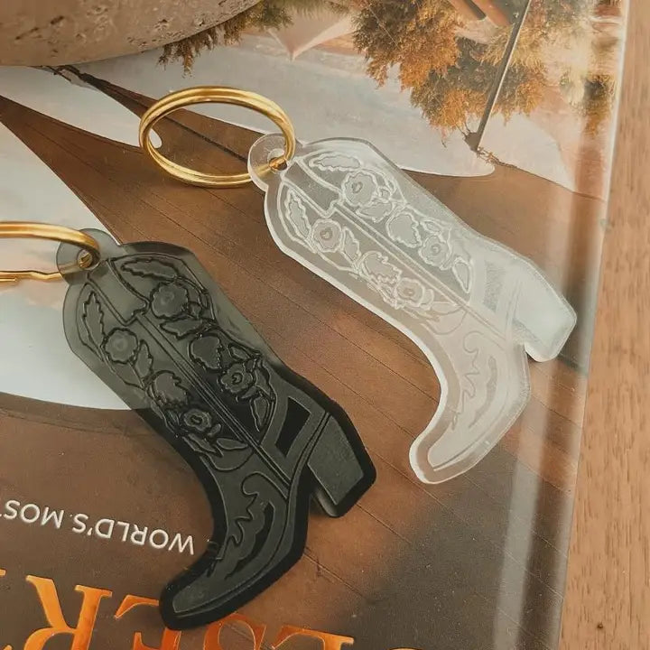 Floral Cowboy Boot Acrylic Keychain