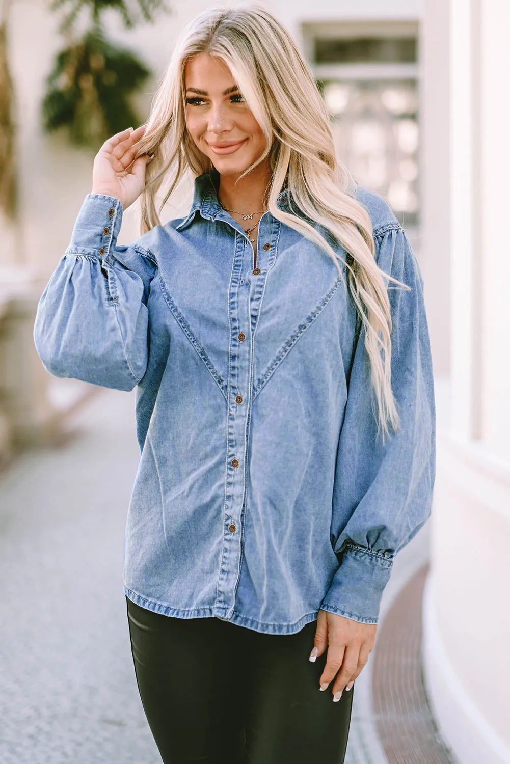 Denim Long Sleeve Blouse