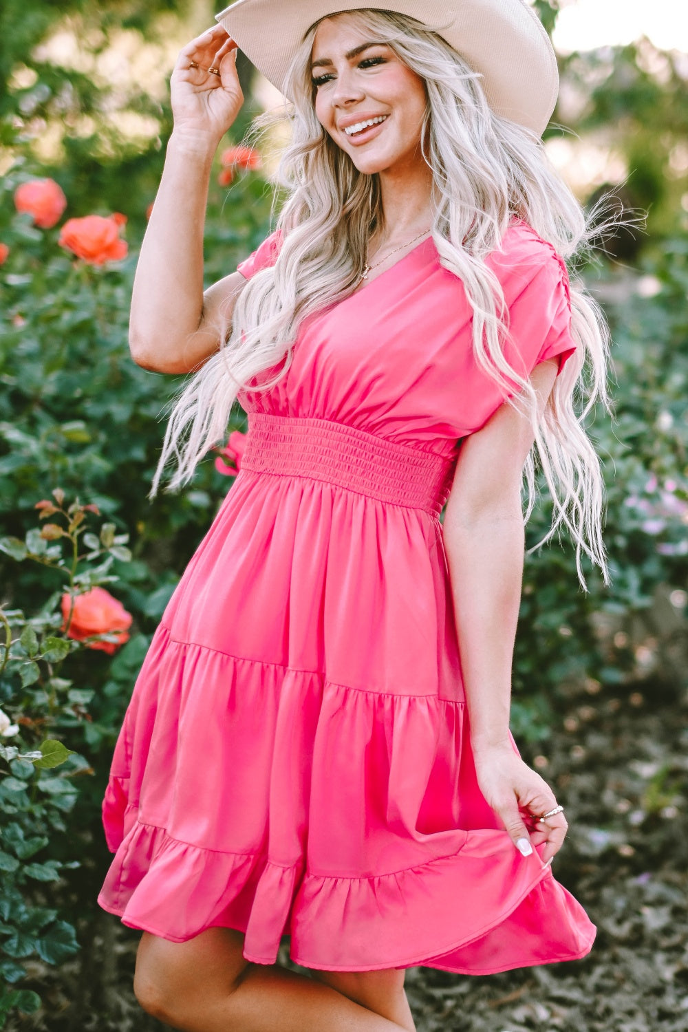 Pink V-Neck Dress