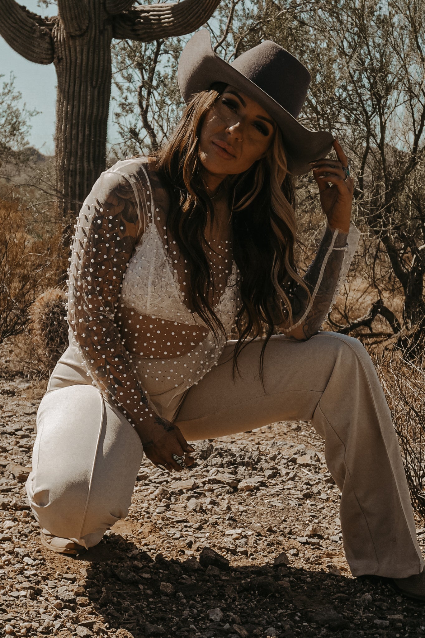 Pearl Mesh Top - White