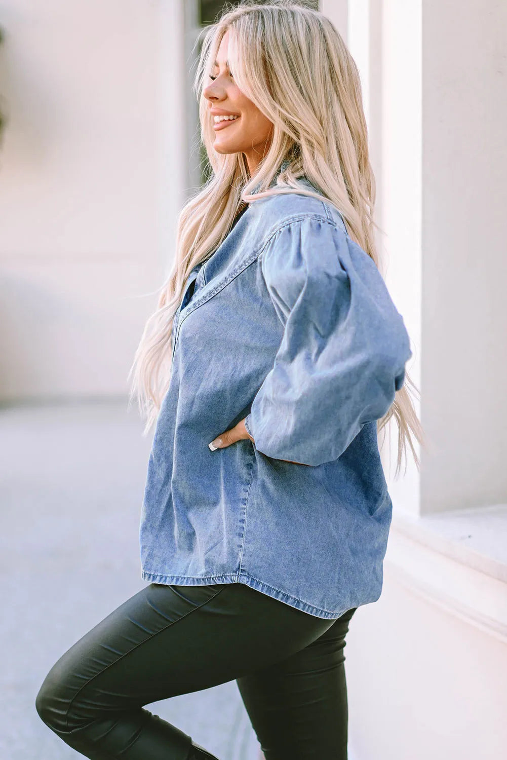 Denim Long Sleeve Blouse